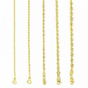 14K Yellow Gold 1.5mm-4mm Italian Rope Chain Pendant Necklace Mens Women 16"-30"