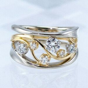 Fashion Two Tone 925 Silver Rings Women Jewelry White Sapphire Ring Size 6-10