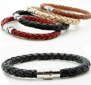 Everything is cheap Jewelry & Watches Unisex Women Men Braided Leather Steel Magnetic Clasp Bracelet Handmade
