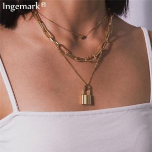 Everything is cheap Jewelry & Watches Ingemark Multi Layer Lover Lock Pendant Choker Necklace Steampunk Padlock Heart Chain Necklace Collier Best Couple Jewelry Gift