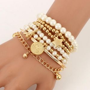 Everything is cheap Jewelry & Watches Tocona 6pcs/set Fashion Gold Color Beads Pearl Star Multilayer Beaded Bracelets Set for Women Charm Party Jewelry Gift 5483