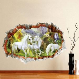 Everything is cheap Home & Garden Miico 3D Creative Unicorn Broken Wall Removable Home Room Decorative Wall Decor Sticker 